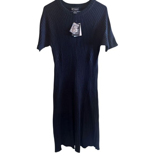 Bloomingdale’s Cashmere Ribbed Short Sleeve Midi Dress Black Size Medium - Picture 2 of 6